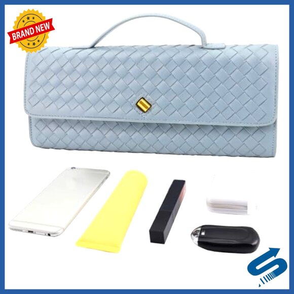 Leather Woven Evening Clutch Purse with Detachable Straps for Wedding Party